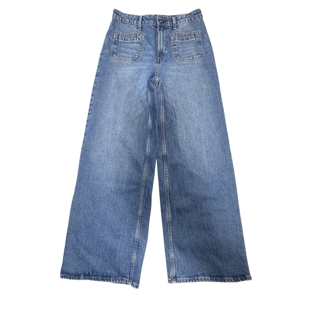 Free Assembly Wide Leg Jeans Womens 8 Short Blue Stretch Minimalist Indie
